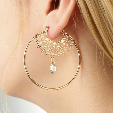 Gold Color Big Circle Round Hoop Earrings