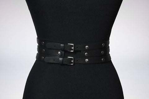 Women Black Leather Waist Belts