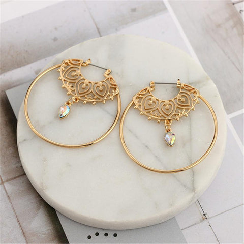 Gold Color Big Circle Round Hoop Earrings