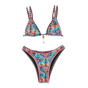 Retro 4-color Printed Women's Swimwear Bikini