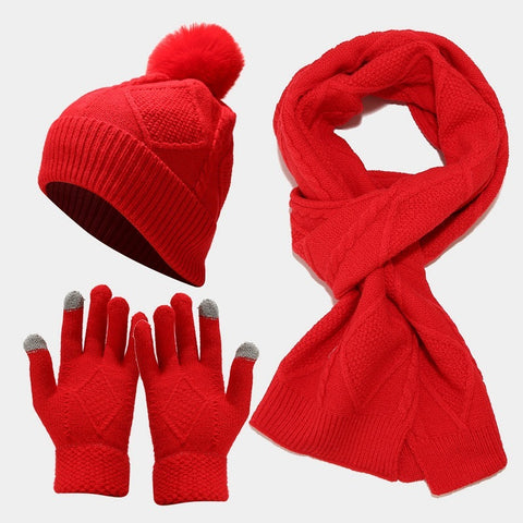 Three Piece Set Of  Hats, Scarves, Gloves